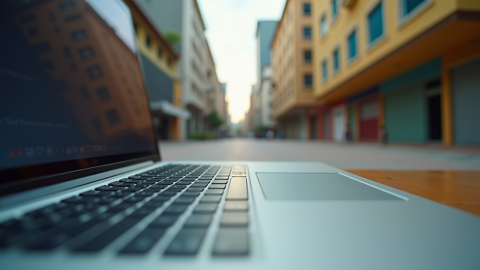 Eye-level view de um laptop aberto com planilha financeira na tela
