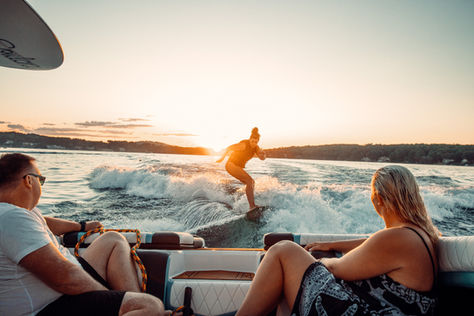 Sunset wakesurfing on Lake Winnipesaukee