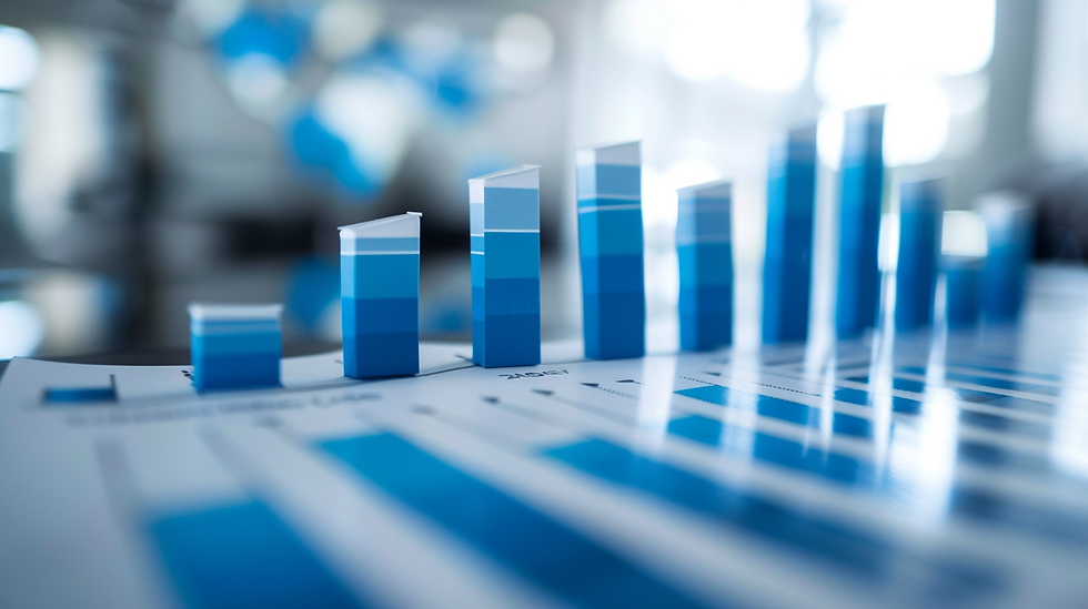 chart showing sales figures in paper columns.