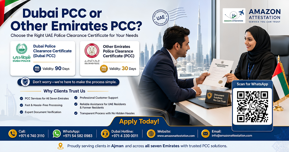 Get Reliable Police Clearance Certificates in the UAE: Fast, Transparent Services for Dubai and All Emirates. Contact Amazon Attestation Services for Hassle-Free Processing and Professional Support. Apply Today!