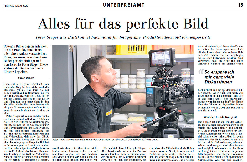 Zeitungsbericht über Steger-Video.ch