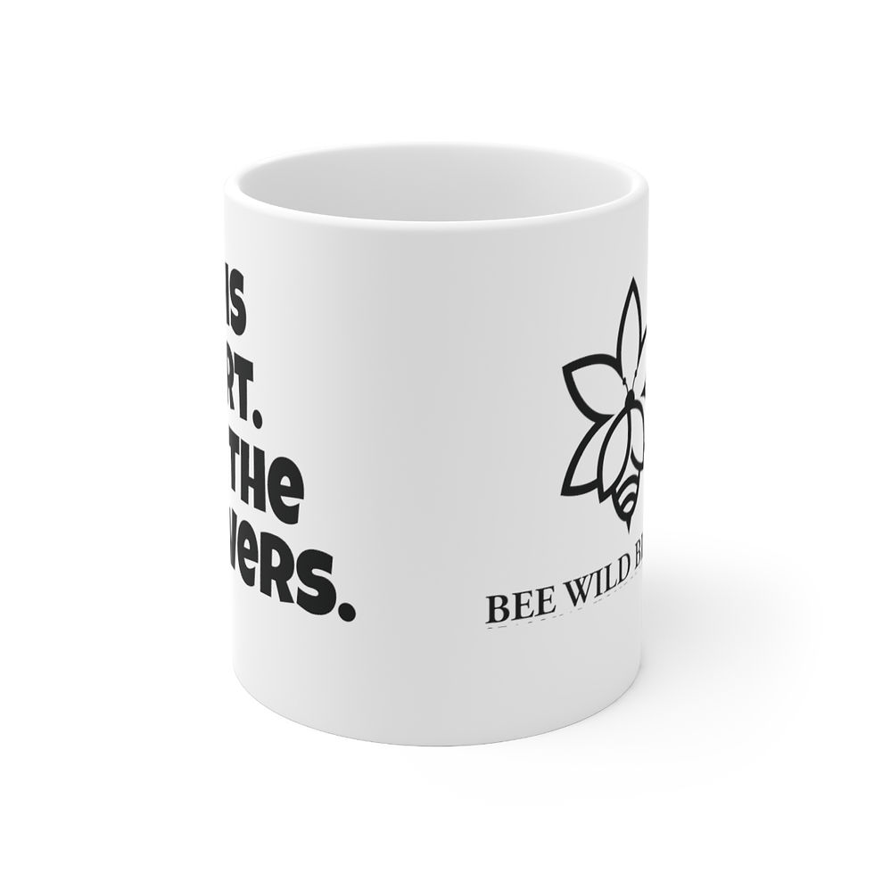 "Buy the flowers" coffee mug