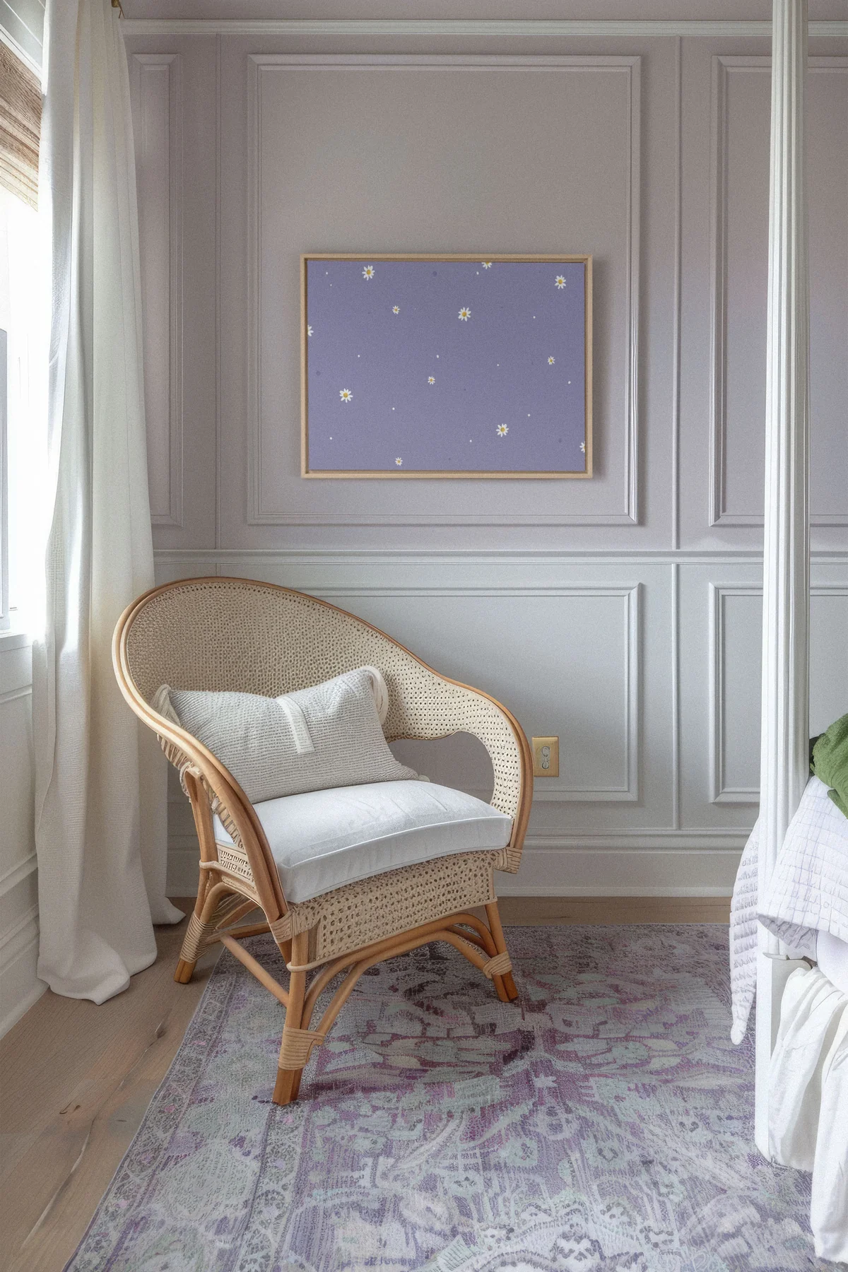 Toile Fleurs en violet et blanc pour la décoration de chambre d'enfant et de chambre d'enfant