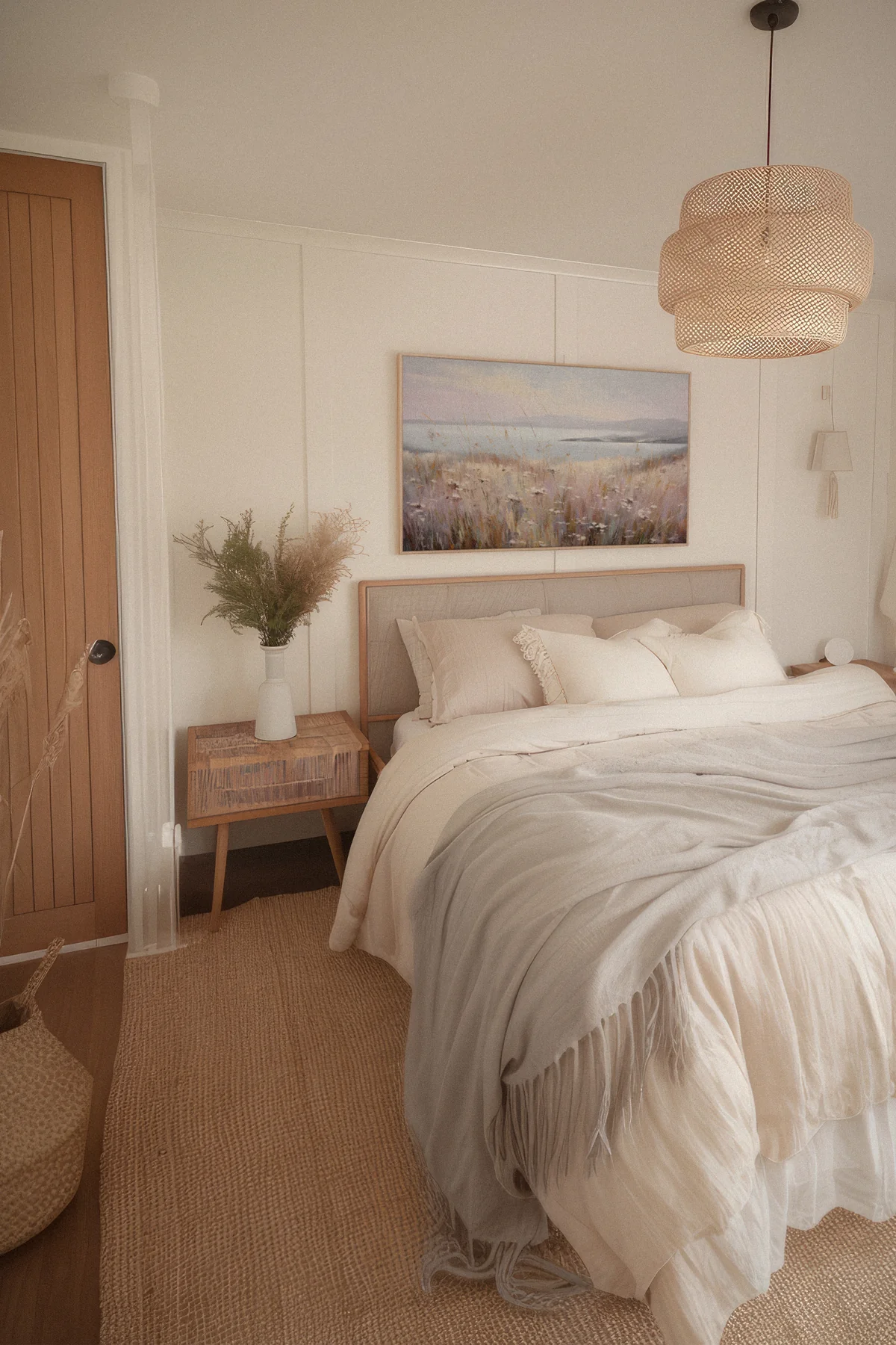 La toile Rose Lagoon pour chambre principale crée une atmosphère délicate et chaleureuse à l'ambiance