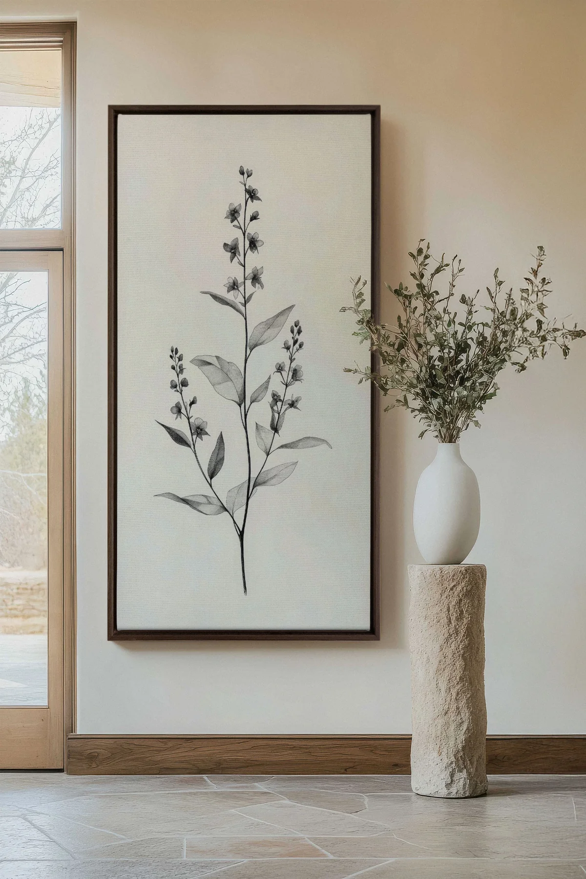 Toile Nature's Sketch, grande toile de fleur minimasliste rectangulaire pour la décoration d'entrée de la maison