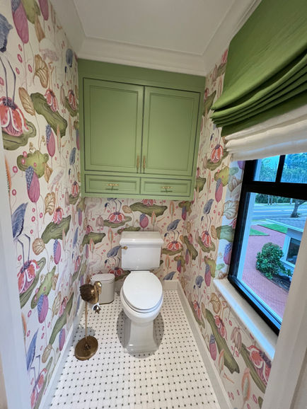 Botanical heron print wallpaper water closet El Cid Historic District