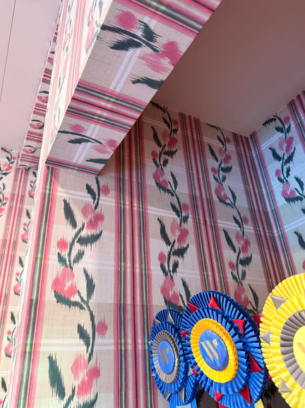 Antoinette Poisson wallpaper installation with painted trim in Wellington FL Bedroom