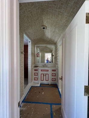 en suite bath wallpaper walls and ceiling tribal print 