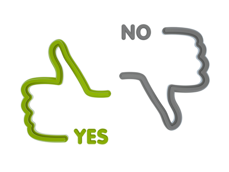 a green yes thumbs up and a grey no thumbs down