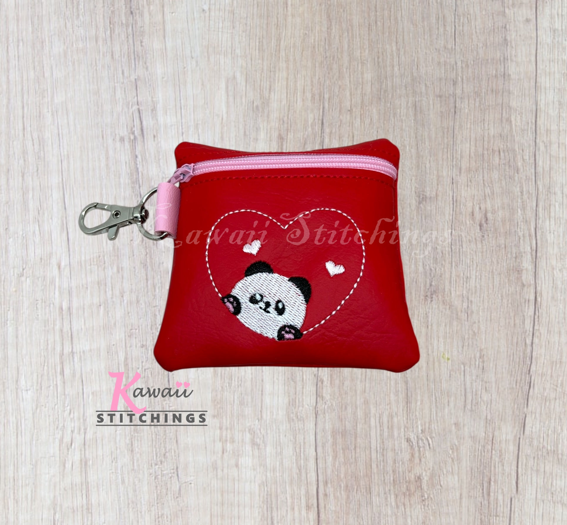 Heart Peeking Panda Zipper Bag 4"x4"