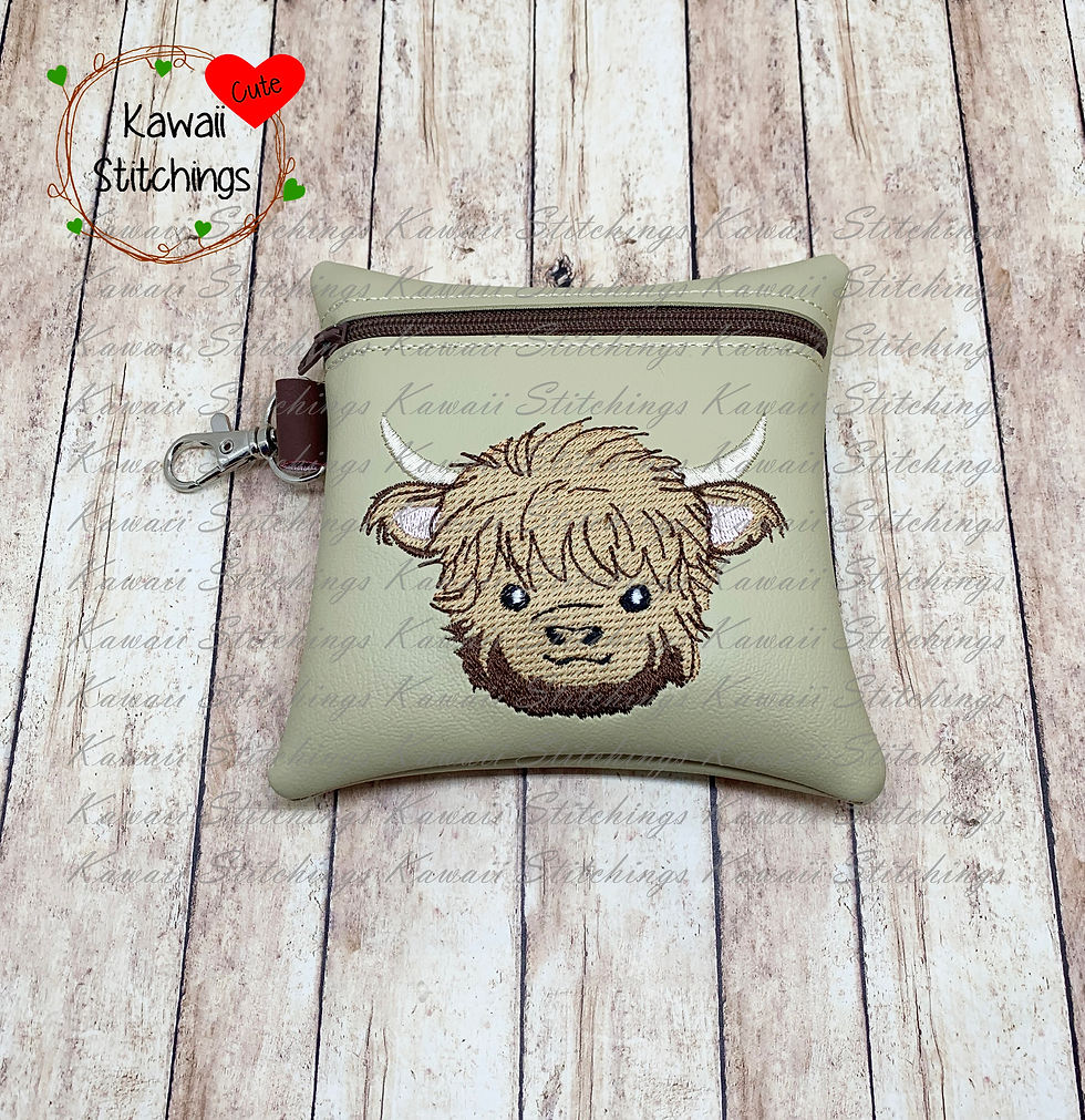 Sketchy Baby Highland Cow 5x5 Zipper Bag