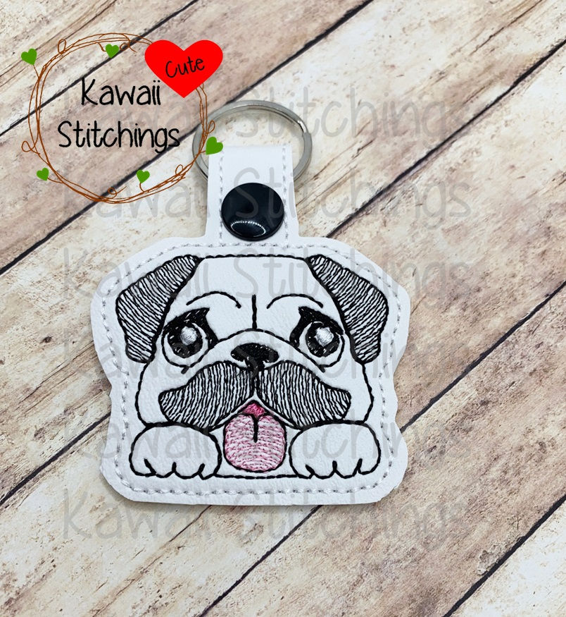 Skethy Pug Licks Dog Key Fob