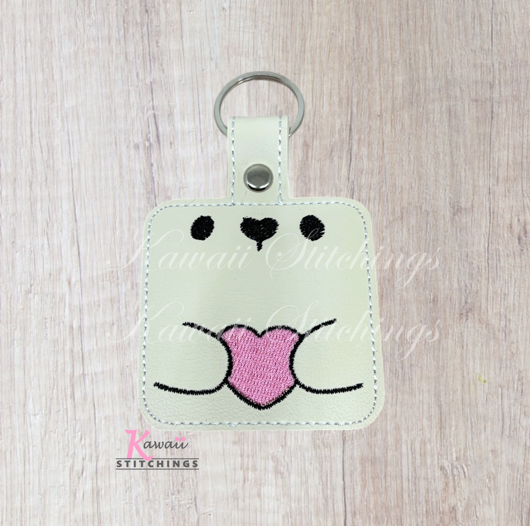 Bear Face with Heart Key Fob