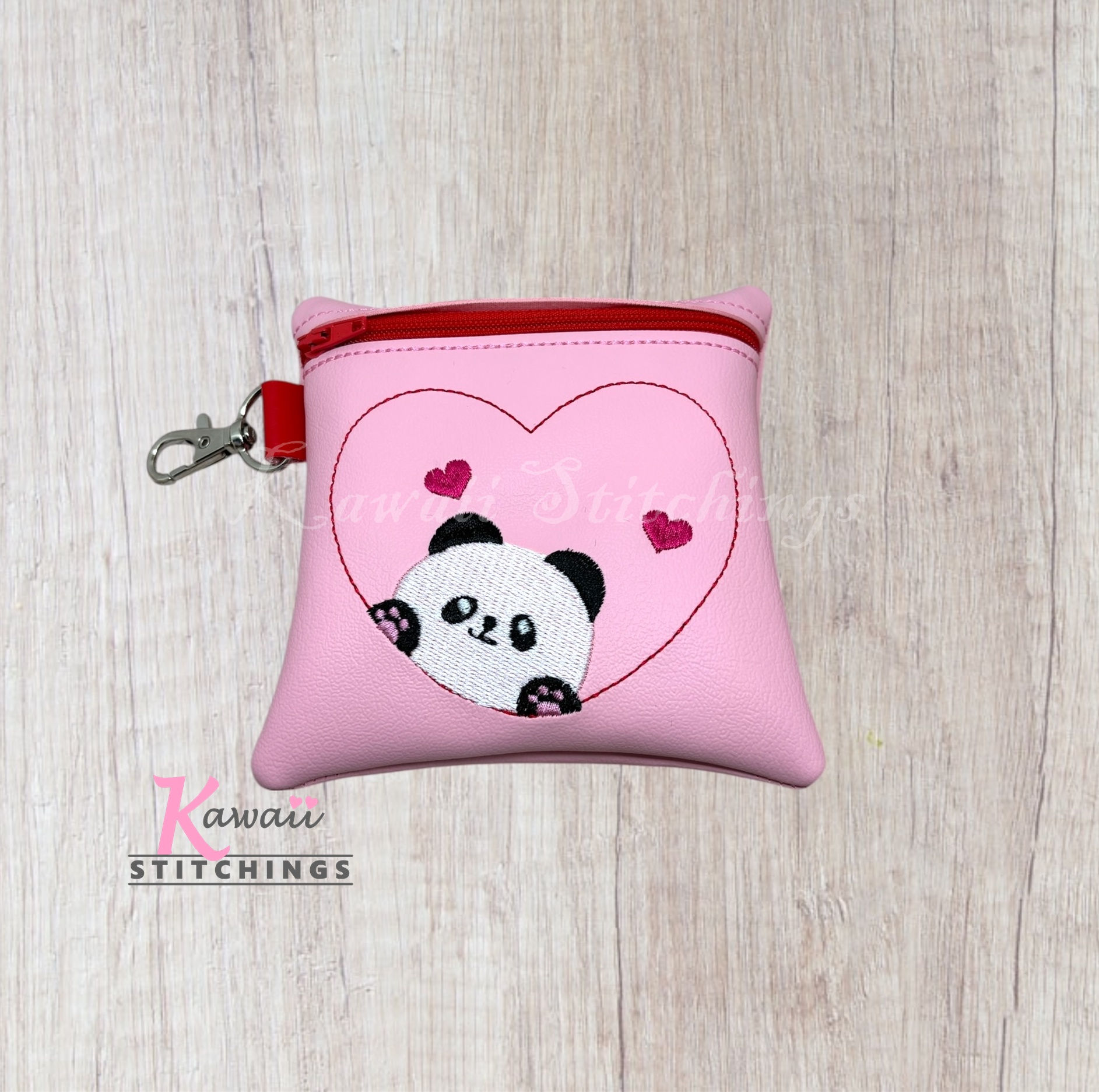 Heart Peeking Panda 5"x5" Zipper Bag