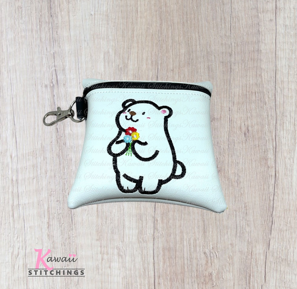 Bear with Flowers Zipper Bag 5"x5"