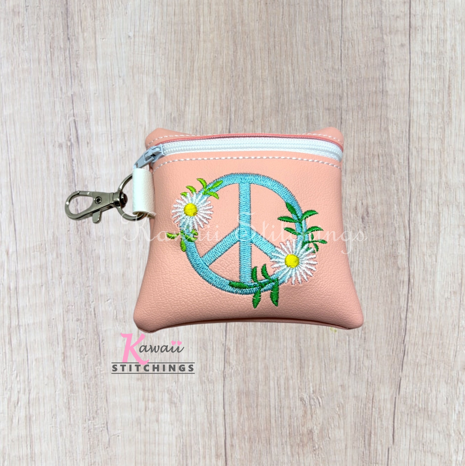 Floral Peace Symbol Zipper Bag 4"x4"
