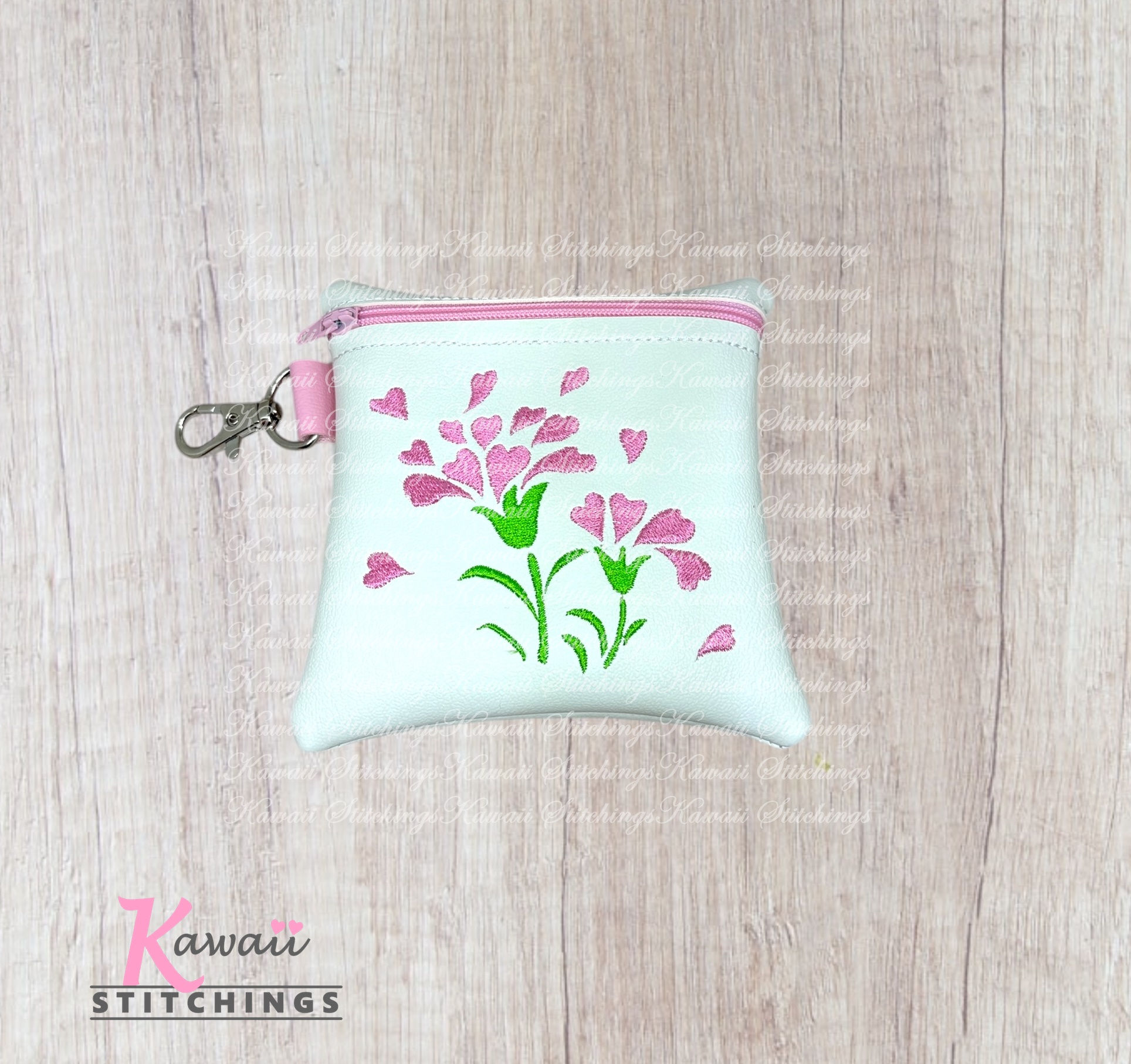 Heart Carnations Zipper Bag 5"x5"