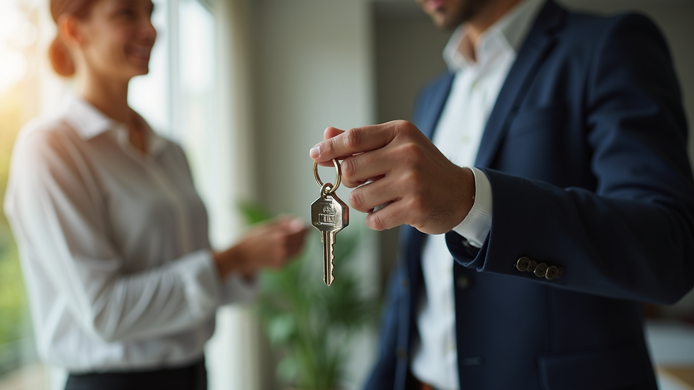 Close-up view of a real estate agent handing over house keys