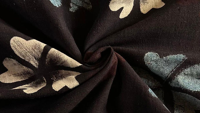 Black blue beige khadi cotton ajrakh printed blouse piece