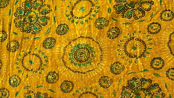 2.5m Yellow green coffee handspun handwoven khadi cotton ajrakh kurta piece