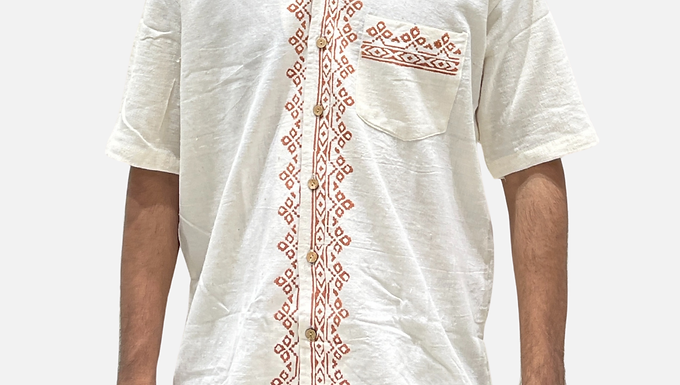 Off-White Handspun Khadi Cotton Oversized Shirt for Men – Hand Block Print