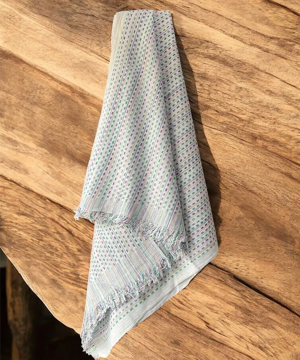 White Multicolor Handwoven Khadi Bath Towel – Organic Cotton