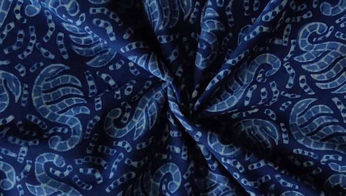 2.5m Natural dye blue navy dabu print handspun handloom cotton kurta fabric