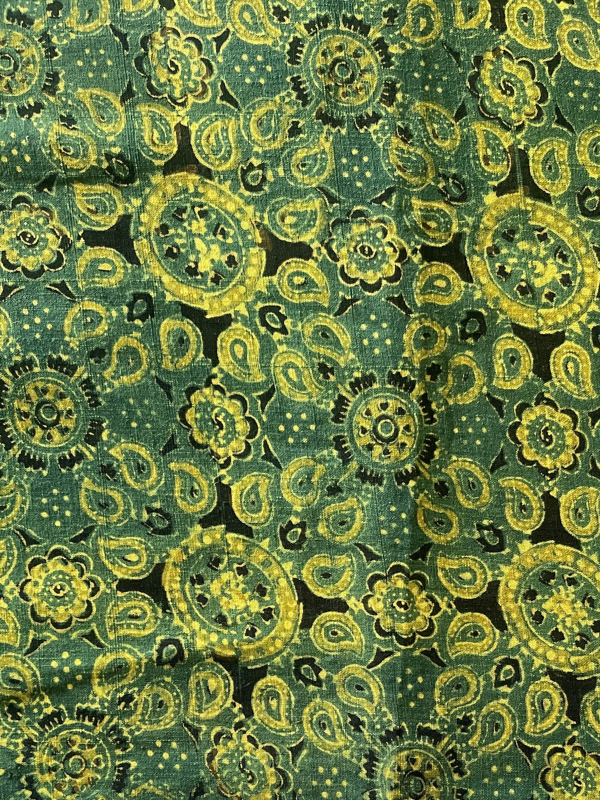 1m Green Black Yellow ajrakh print hand spun handloom cotton kurta fabric