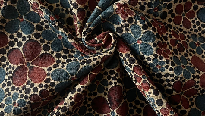 2.5m Black Blue Red ajrakh print handspun handloom kurta cotton khadi fabric