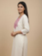 pink neck embroidery khadi kurta side look