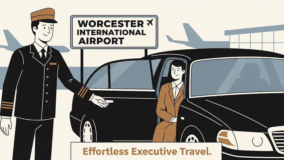 Close-up view of a chauffeur opening a car door for a passenger at Worcester airport
