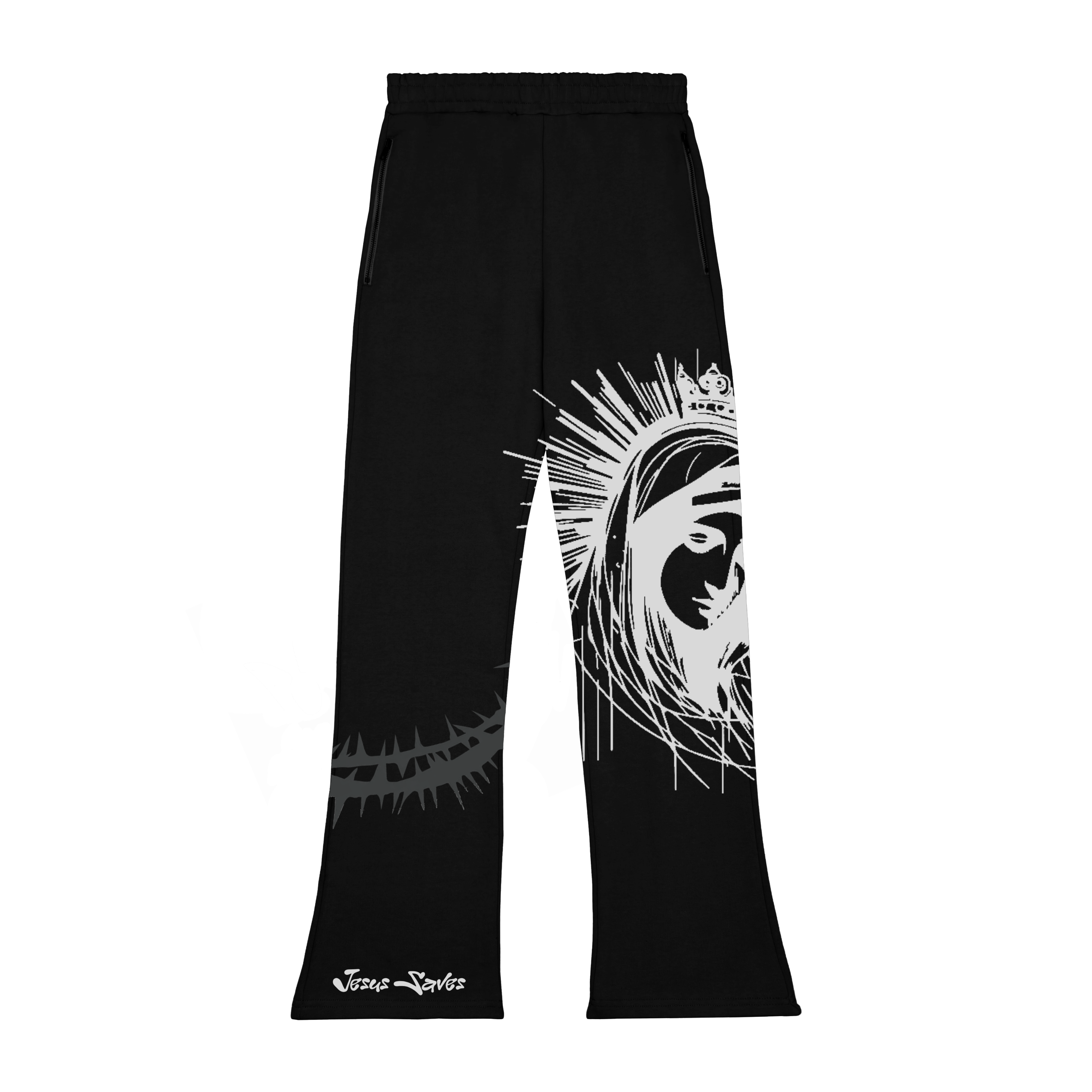 BLACK "JESUS SAVES" FLAWED SWEATPANTS