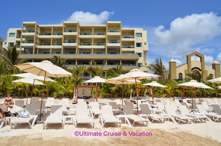 Beach view of resort