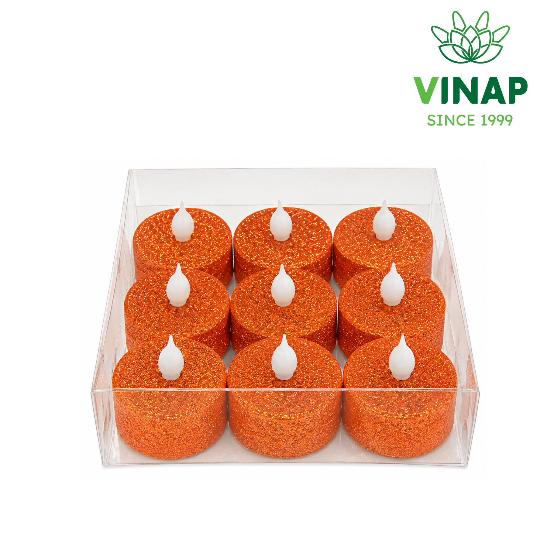 Orange Glitter LED Tealight Set (9-Pack)