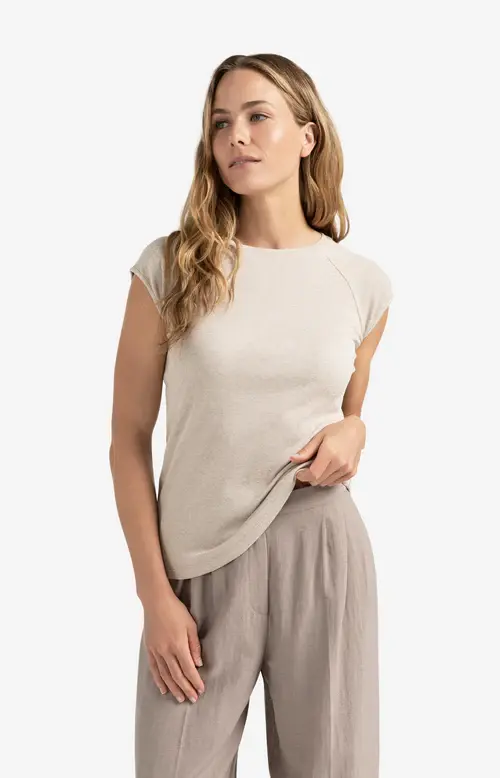 Mixed Fabric T-shirt Plain Sleeves