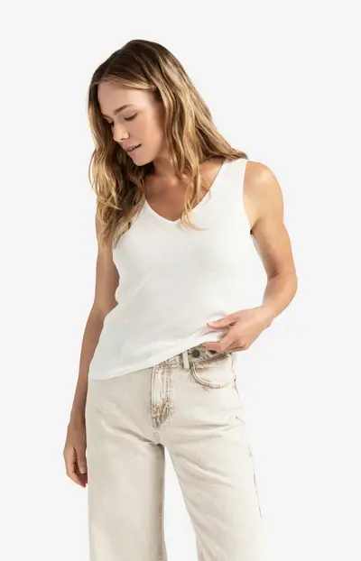 Fine Rib Knitted Top YAYA Wool White