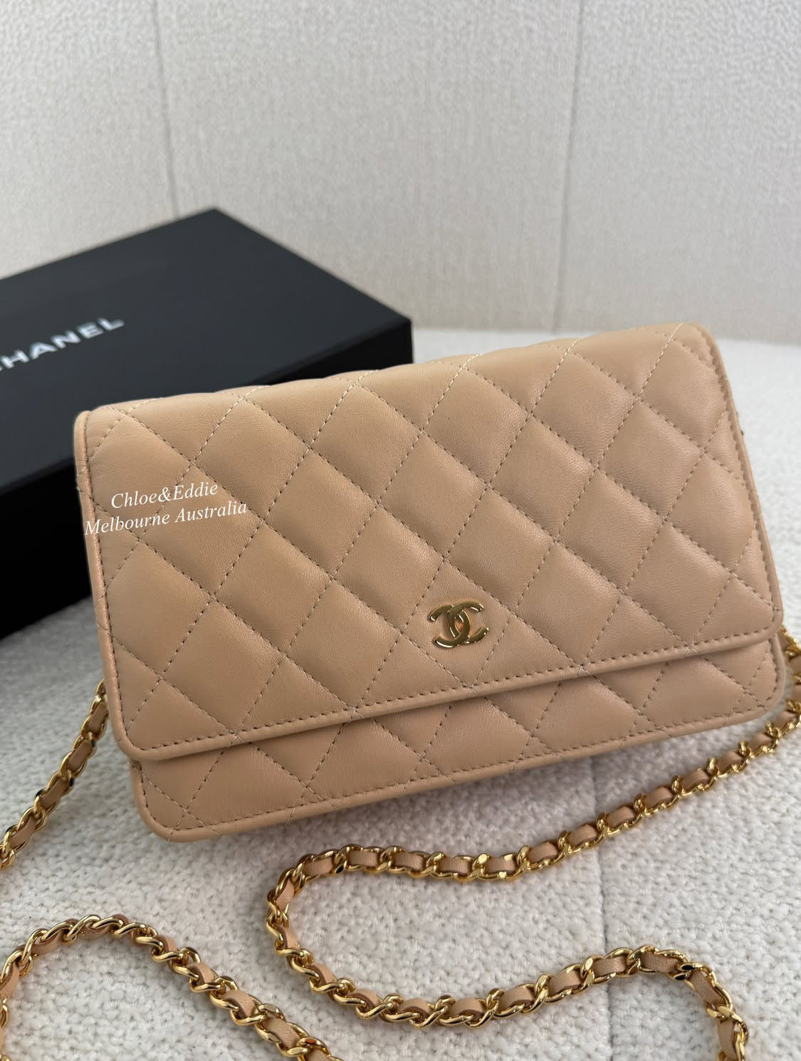 Chanel Full Set Beige Classic Wallet On Chain GHW