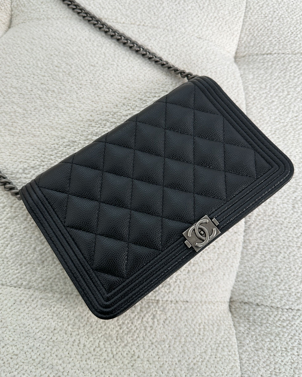 Thumbnail: Chanel Black Caviar Boy Wallet On Chain (2019)
