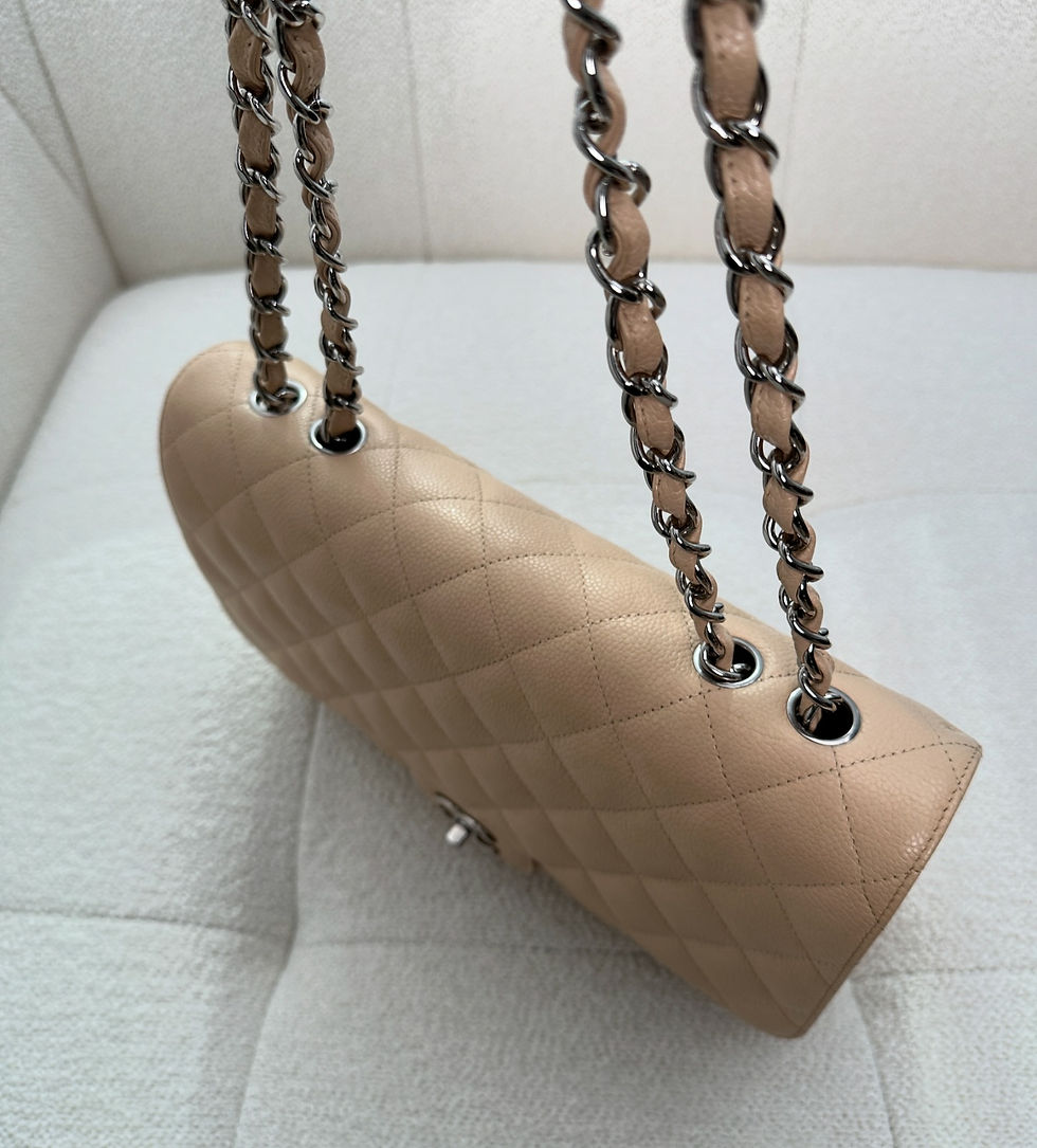 Thumbnail: Chanel Beige Caviar Single Flap Jumbo SHW 13 Series