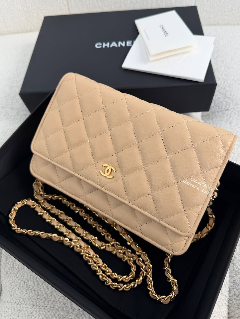 Thumbnail: Chanel Full Set Beige Classic Wallet On Chain  GHW