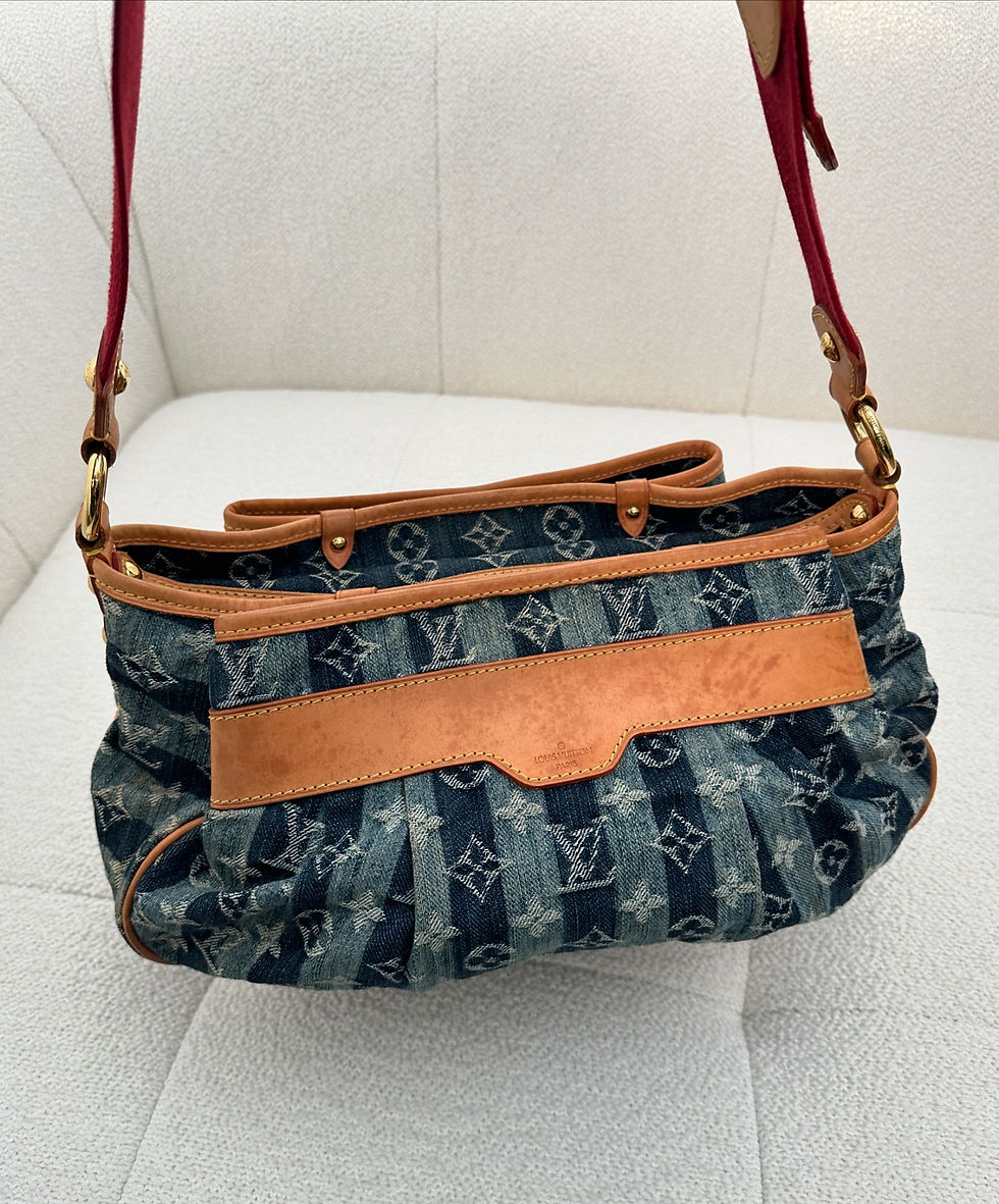 Thumbnail: Louis Vuitton Denim Raye Porte Epaule Vintage Bag (2006)