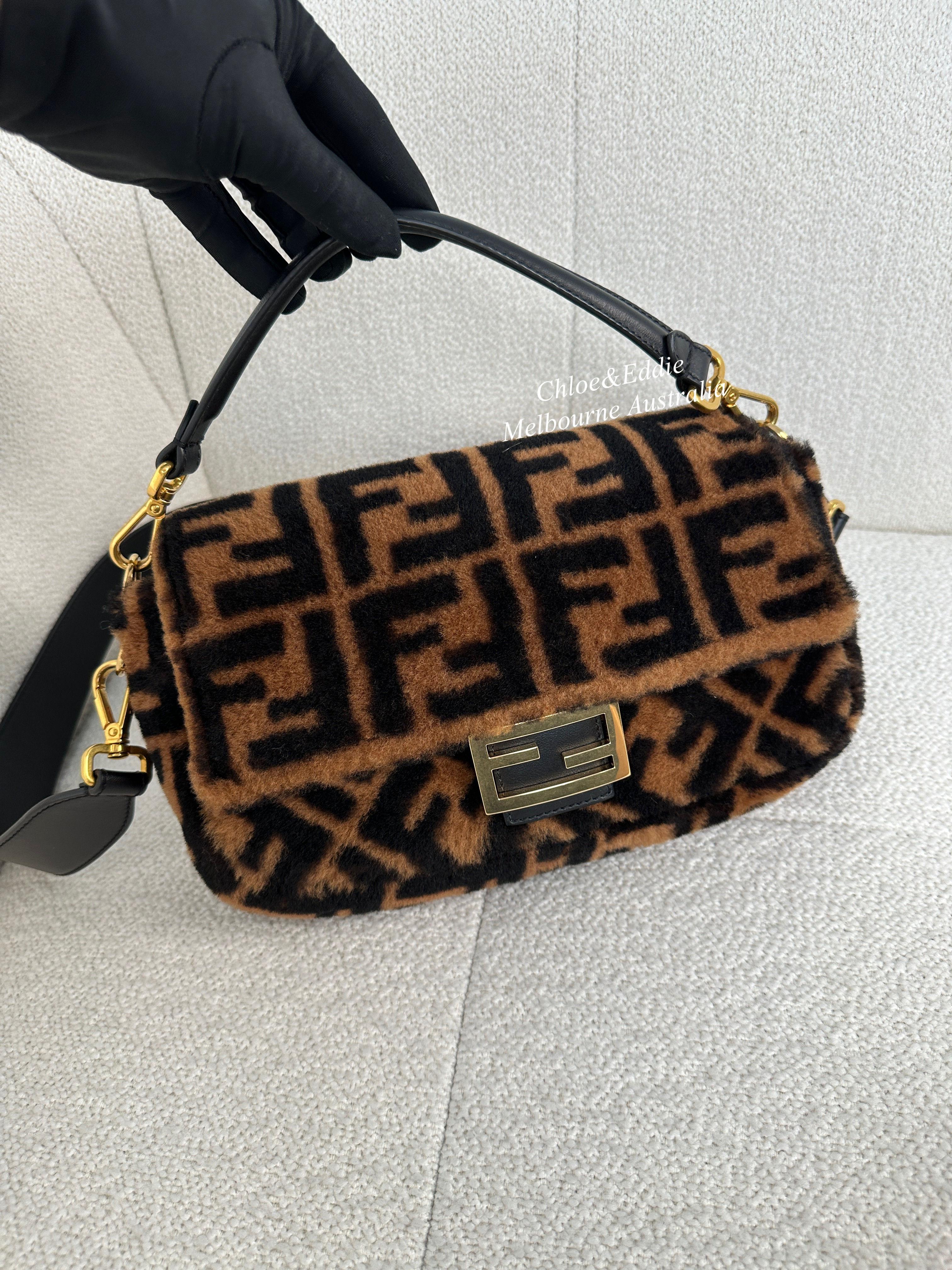 Fendi Lamb Fur Baguette Bag GHW