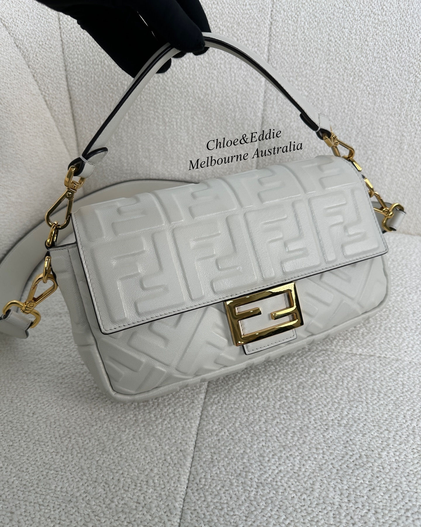 Fendi White Baguette Leather Bag