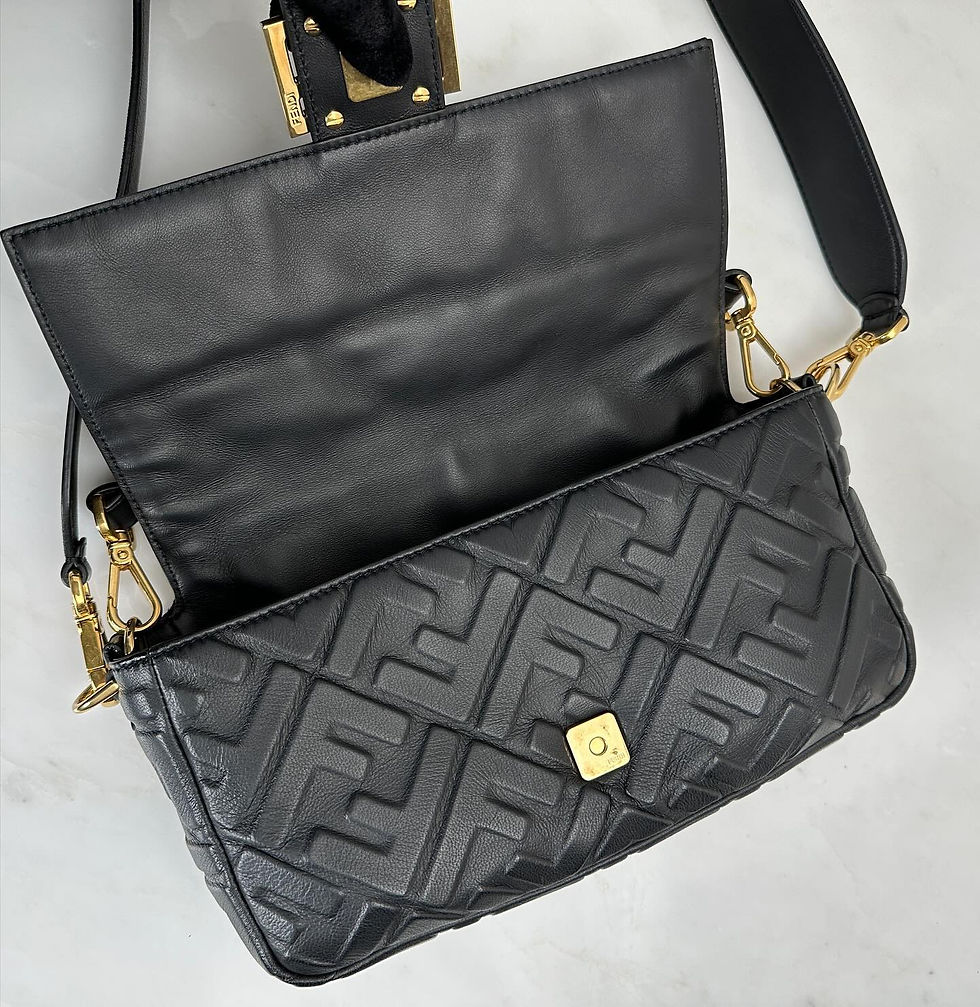 Thumbnail: Fendi Black Baguette Leather Bag Medium