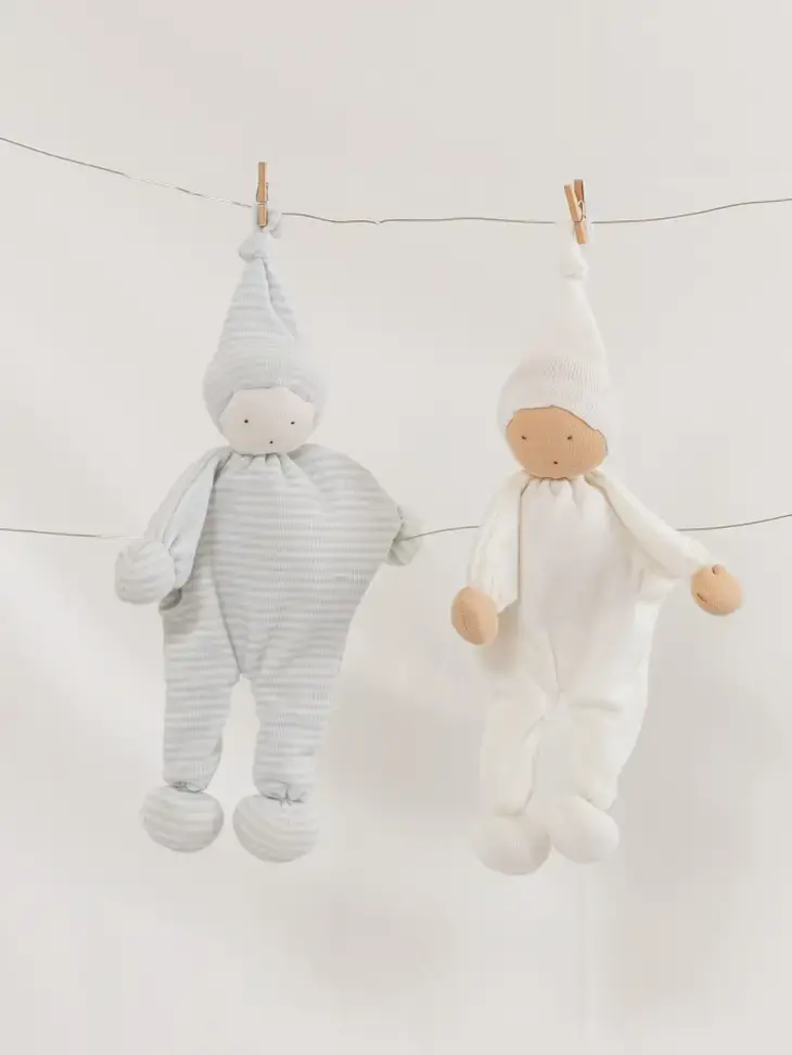 Thumbnail: Light Skin Baby Buddy Lovey Doll with White Outfit Organic Cotton