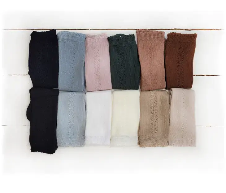 Thumbnail: Tan Knee-High French Lace Dressy Knit Socks Baby & Kids