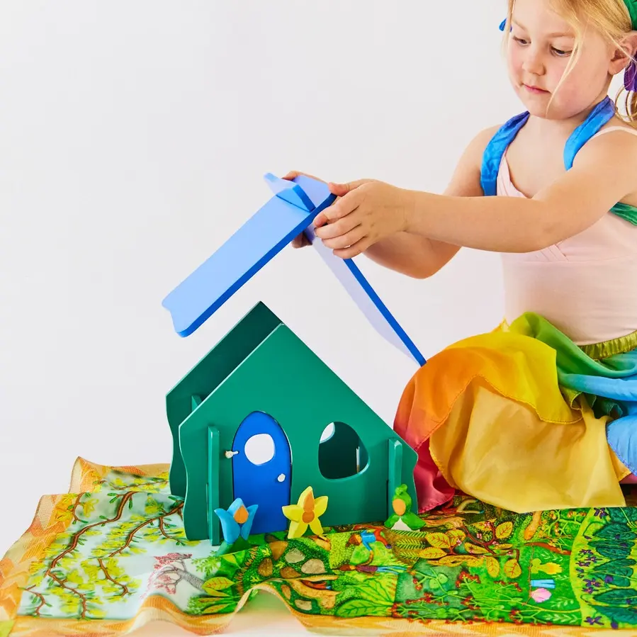 Thumbnail: Wooden Painted Spring Fairy or Gnome Cottage from Sarah's Silks