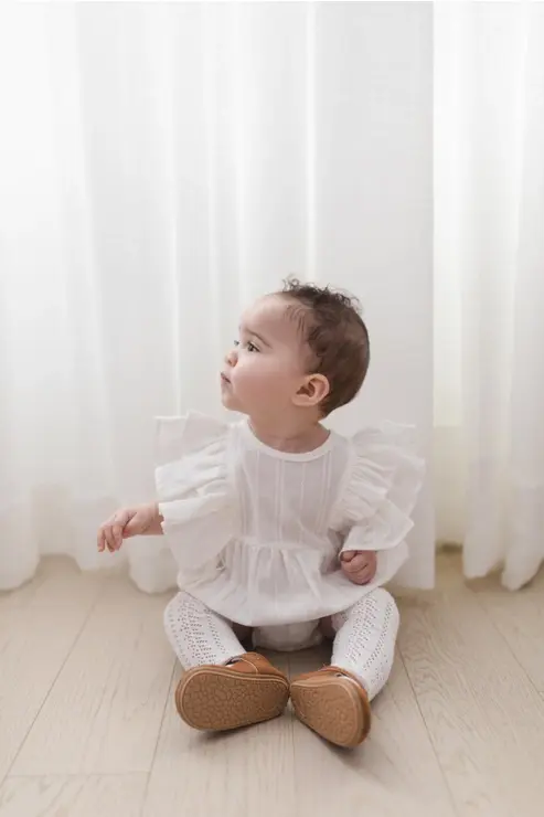 White Sleeveless Cotton Romper Ruffle Bubble