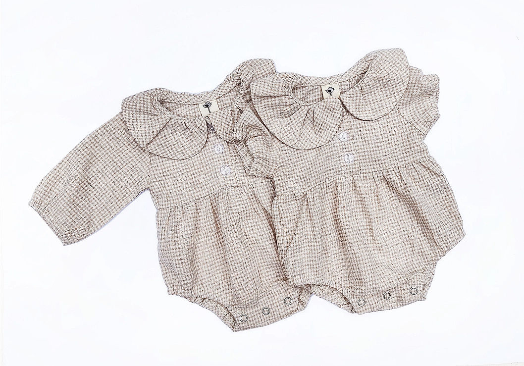 Oat Gingham Long Sleeved 100% Cotton Peter Pan Collar 18-24M