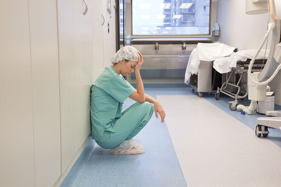 Nurse Doctor Tired Hospital Hand on Head